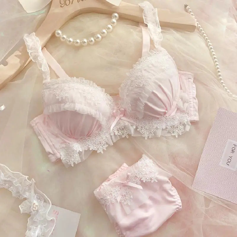 UK Trending! MOYISU Kawaii Lolita Bra Set Full Cup G Heavy Underwire Support Heavy Lace Thin Cup Pure Sexy Teen Lingerie Summer