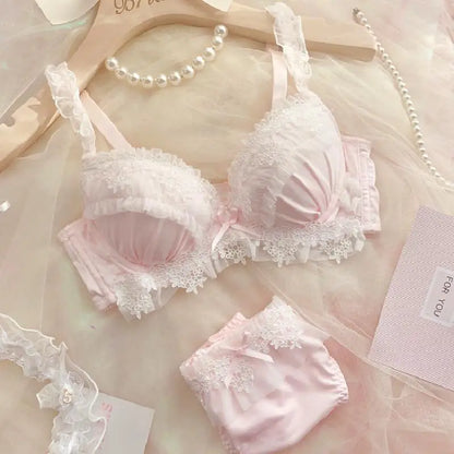 UK Trending! MOYISU Kawaii Lolita Bra Set Full Cup G Heavy Underwire Support Heavy Lace Thin Cup Pure Sexy Teen Lingerie Summer