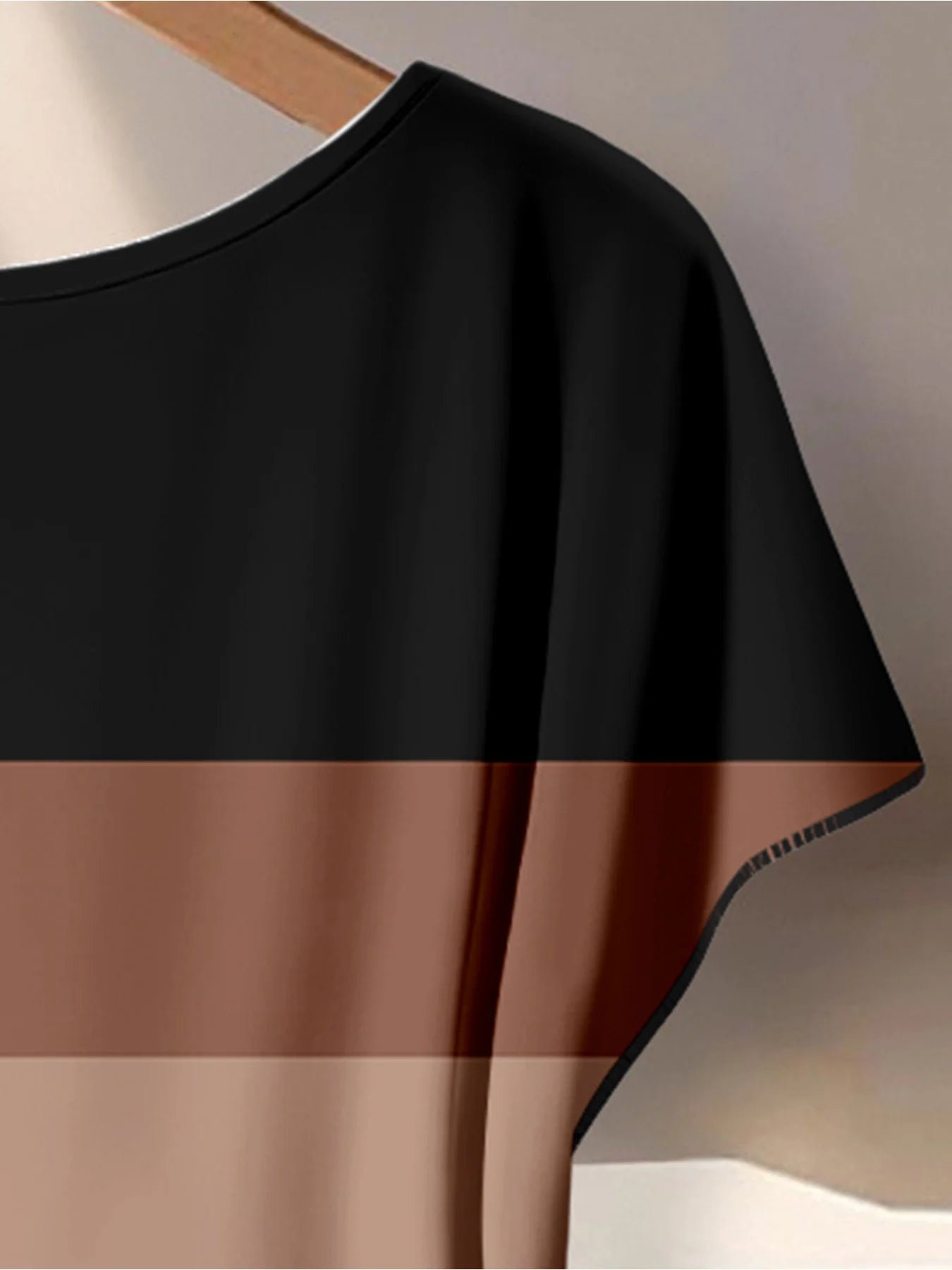 Summer casual women's plus size commuting color set, coffee striped twisted top+hanging black pants two-piece set