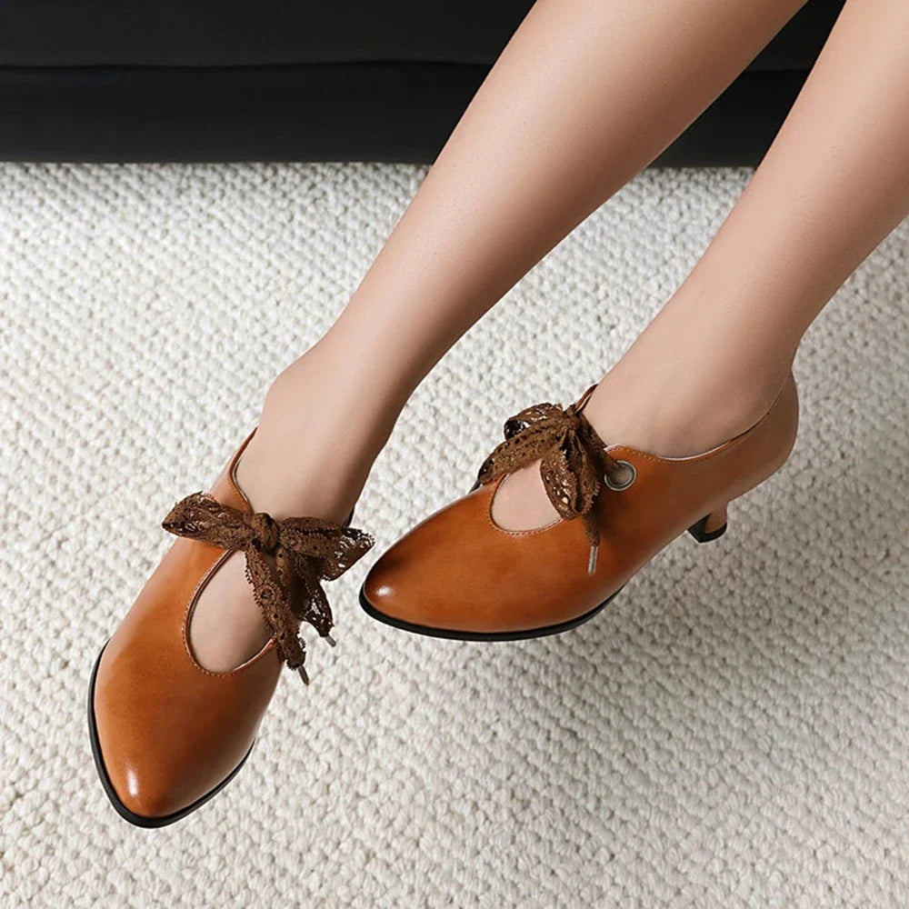 Women Fashion Spring and Summer New Pointed Toe Closed Toe High Heels Retro Lace Up Bridal Shoes Office Party Single Shoes 215-1
