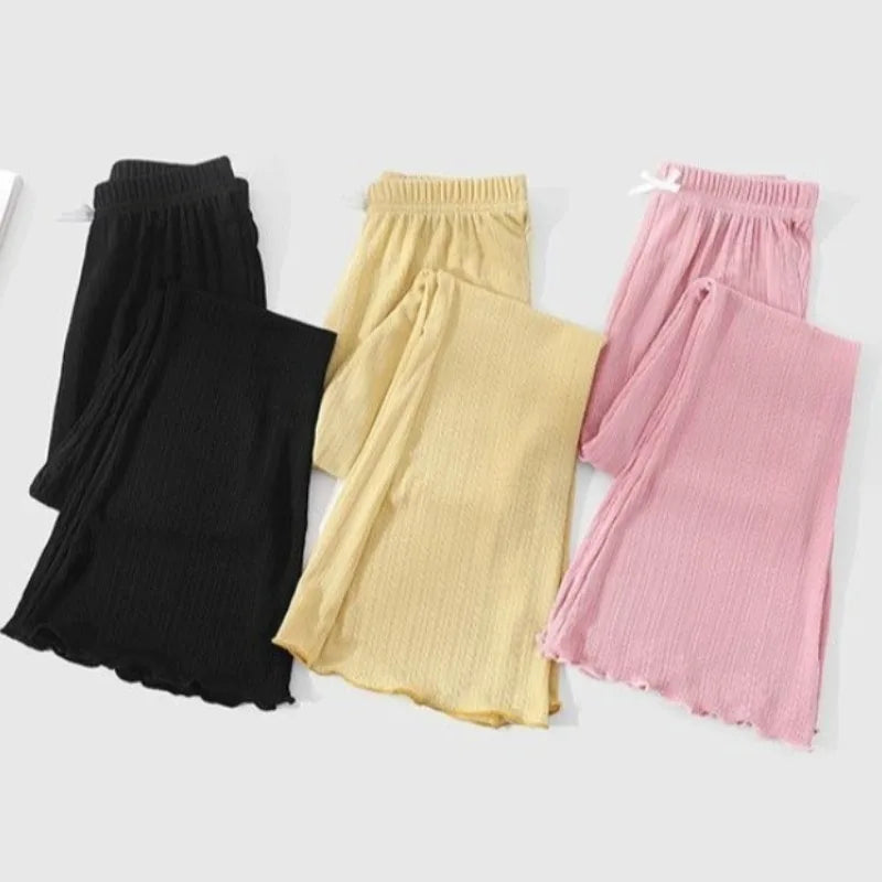 Girls' Summer Lightweight Bell Bottom Pants with Bow Height Enhancing Versatile Casual Pants for Kids Stylish and Comfortable