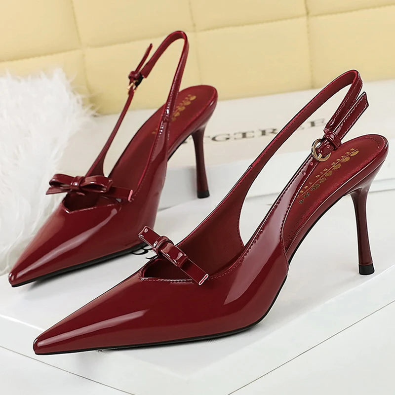 BIGTREE Shoes Women Pumps Bowknot High Heels 8 CM Stilettos Hollow Out High Heeled Sandals Summer Shoes Buckle Sexy Party Shoes