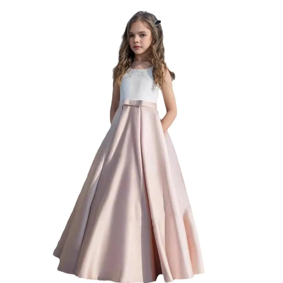 Girl Dresses For Weddings Backless Summer Dress Long Pageant Gown With Bow Kids Evening Prom Girls Party Dresses First Communion