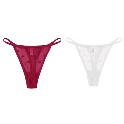 2Pcs Heart See Through Mesh G-String T-Pants Underpants Sexy Lace Sheer Underwear Women's Low Waist  Lingerie Thong Panties