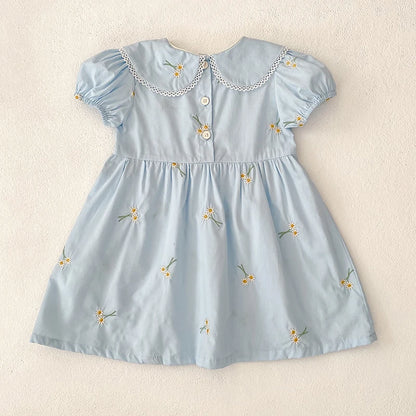 Summer New Little Girls Toddler Princess Dresses 1-6Yrs Girls Fashion Embroidered Flower Dress Kids Flying Sleeves Party Clothes