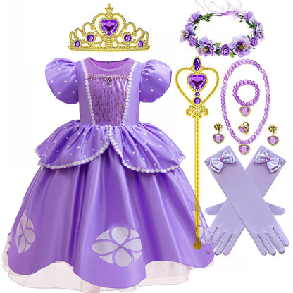 2026 Disney Sofia Princess Dress For Girl Summer Dress Birthday Carnival Party Sophia Sleeve Fluffy Ball Dress + Accessories