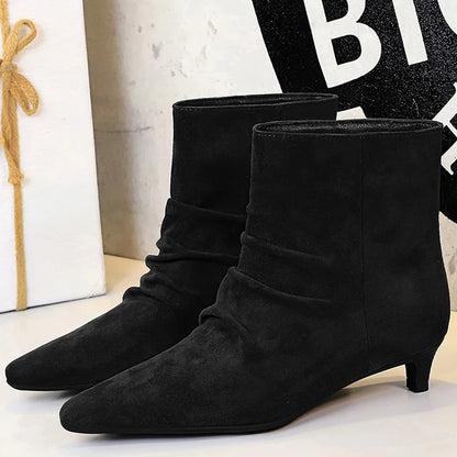 BIGTREE Shoes Retro Women Short Boots Suede Pleated Women Boots Low Heeled Autumn Winter Boots Quality Comfort Ladies' Shoes
