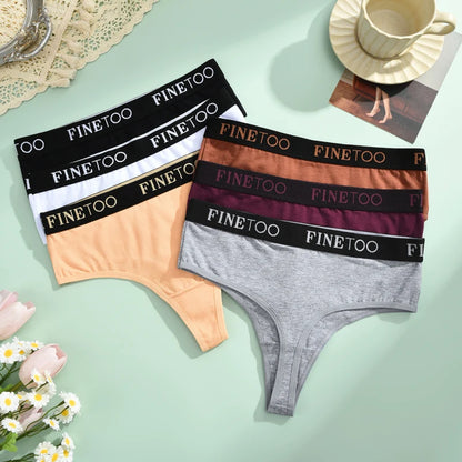 3pcs Plus Size Women Seamless Thongs Cotton High-Waist Comfort Underwear Sexy Elastic Wide Belt Panties Soft Breathable Lingerie