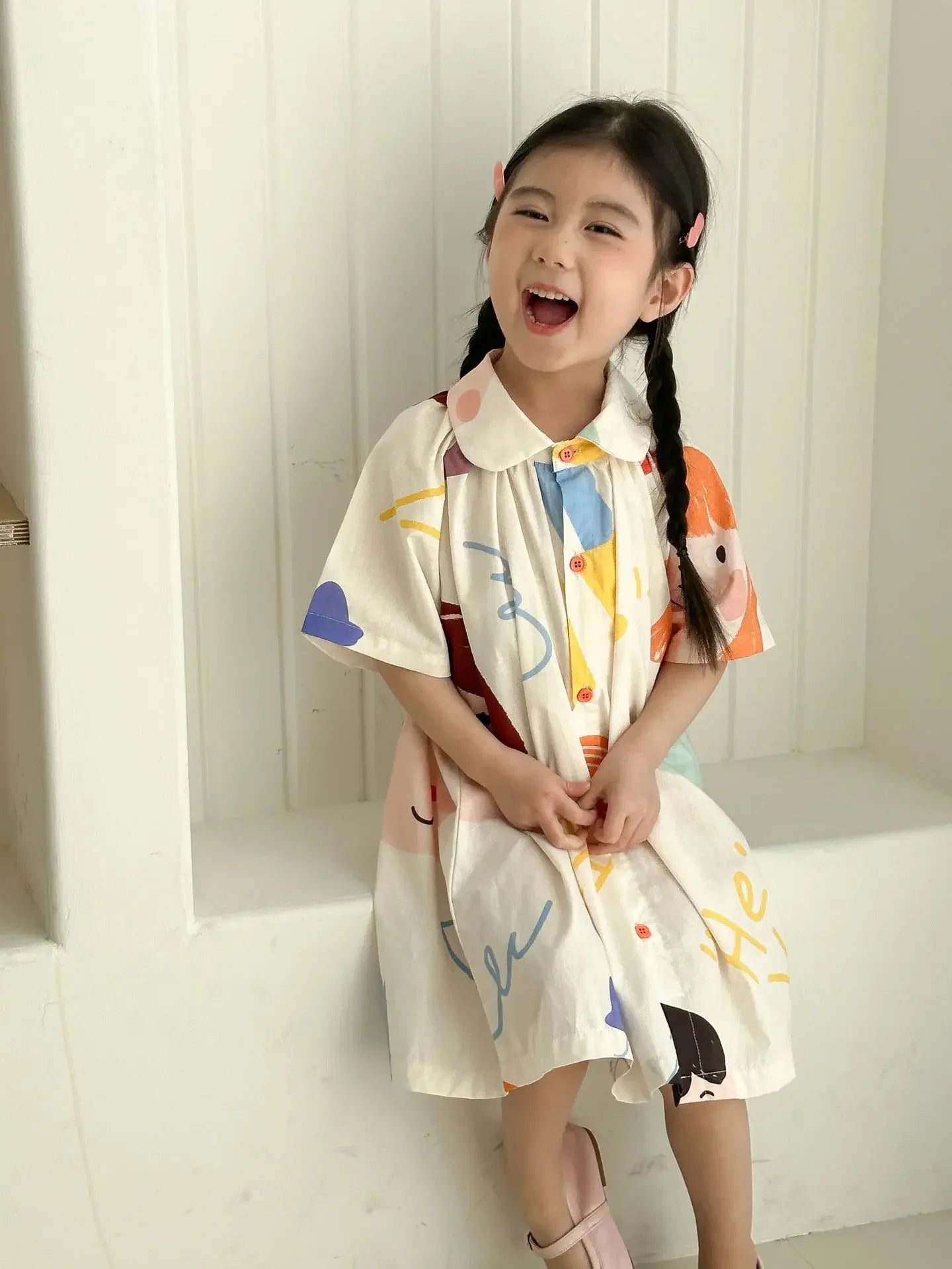 1-8 Y Summer Dress for Girls Adorable Kids Girls Cotton Doodle Print Trendy and Comfort Shirt Dress Perfect Sister Costume