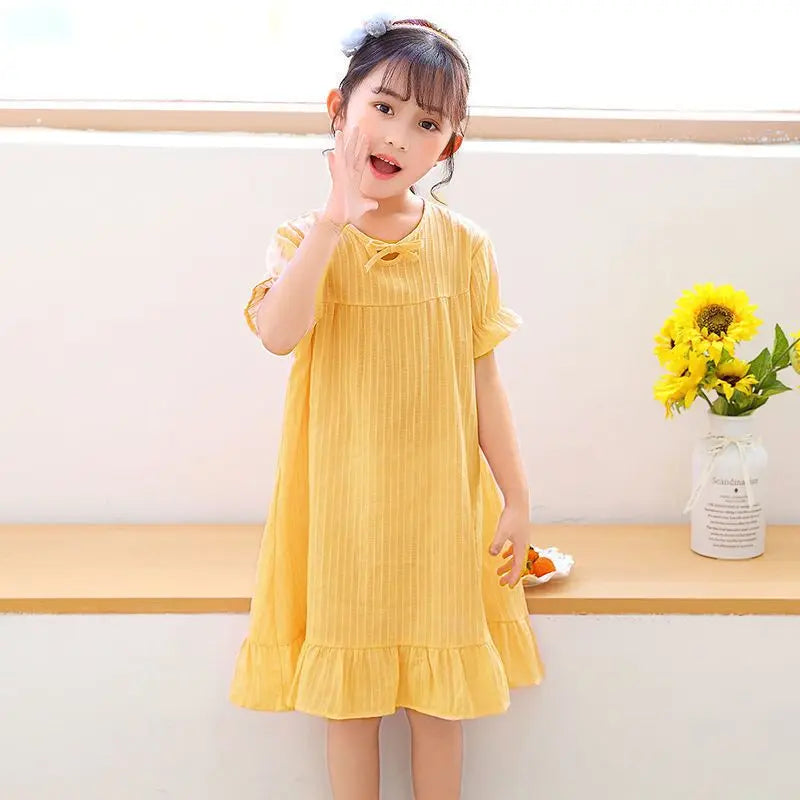 2026 New 100% Cotton Girls Summer Nightgown Thin Princess Spaghetti Strap