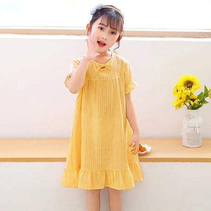 2026 New 100% Cotton Girls Summer Nightgown Thin Princess Spaghetti Strap