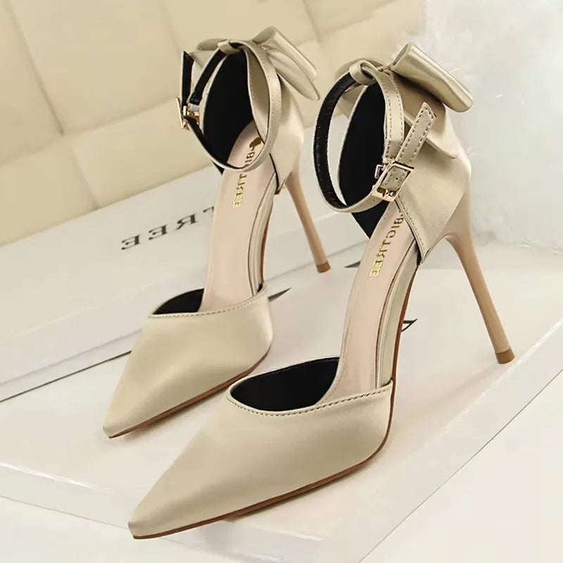 BIGTREE Shoes Bow Woman Pumps Silk High Heels Women Shoes Stiletto Red Wedding Shoes Women Heels Women Sandals 8cm and 10cm