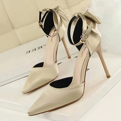 BIGTREE Shoes Bow Woman Pumps Silk High Heels Women Shoes Stiletto Red Wedding Shoes Women Heels Women Sandals 8cm and 10cm