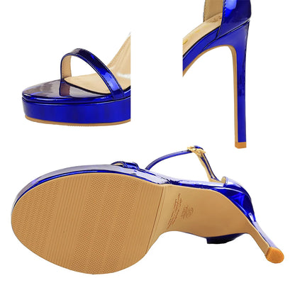 Sexy High Heels Patent Leather Women Pumps Platform Open-toe Heels 11.5 cm Stilettos Heeled Sandals Summer Shoes Plus Size 43