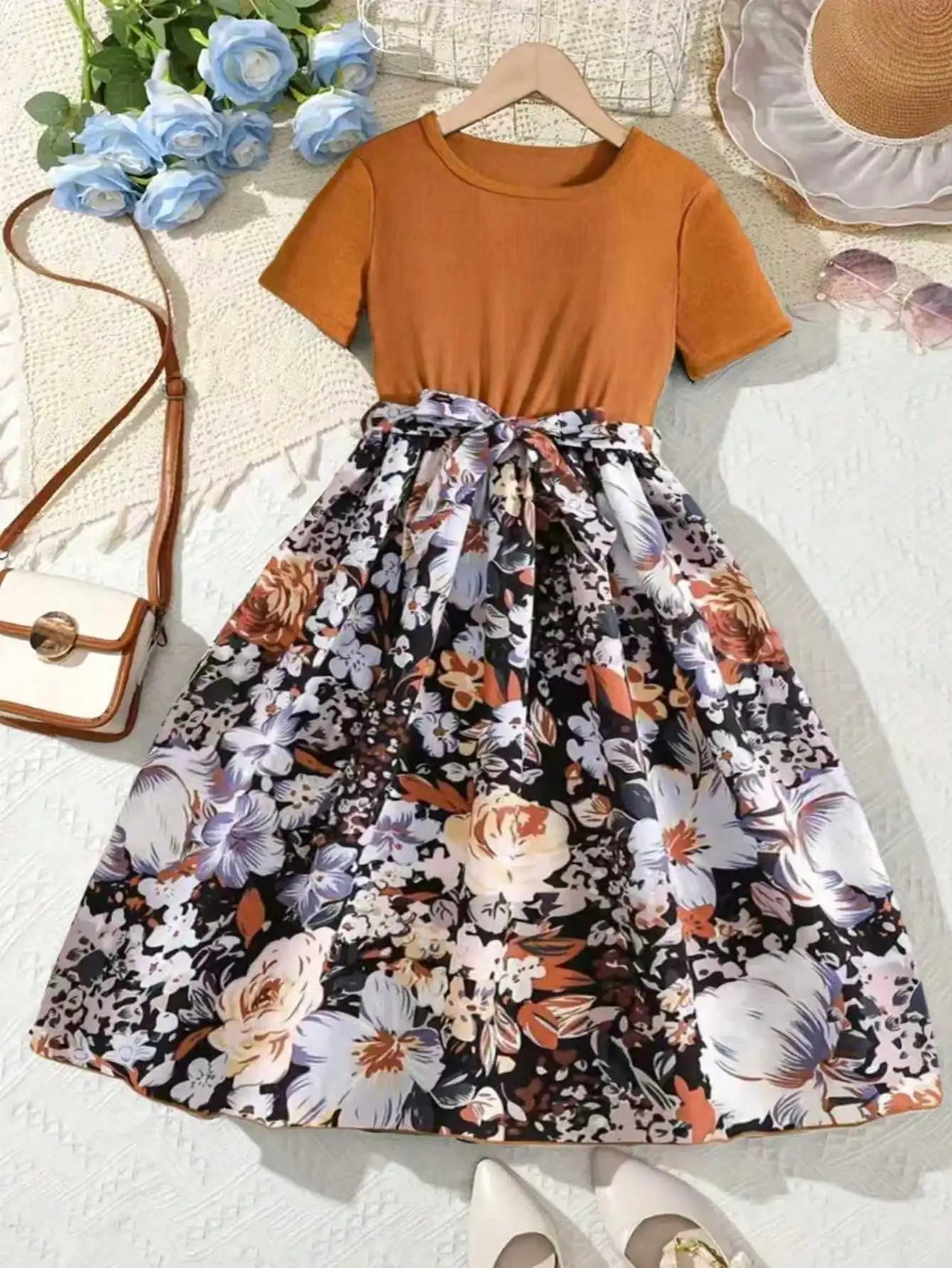 2026 Summer New Collection, Children's and Women's Clothing, Small Flying Sleeve Printed Round Neck Cute Plush Dress