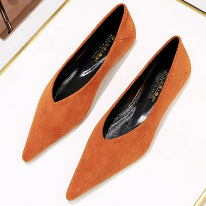 Women 0.5cm Low Heels Leisure Outside Flats Female Fashion Suede Surface Low Heels Lady Sexy Evening Party Slip On Flat Shoes