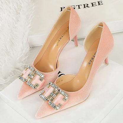 Women 7 Cm And 10.5 Cm Heels Metal Buckle Women Pumps Rhinestone Luxury Banquet Shoes Sexy High Heels Female Stiletto Size 43