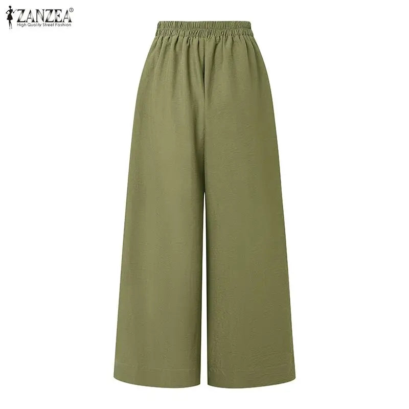 Summer Spring ZANZEA Women Pants Solid Color Loose Female Wide Leg Pants Casual Long Trousers Streetwear Fashion Bottoms