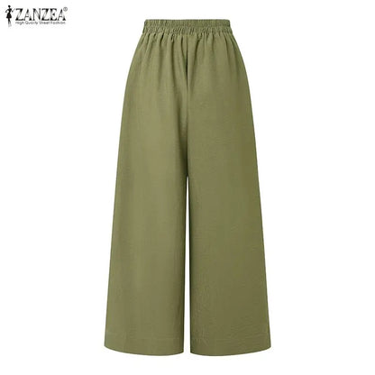 Summer Spring ZANZEA Women Pants Solid Color Loose Female Wide Leg Pants Casual Long Trousers Streetwear Fashion Bottoms