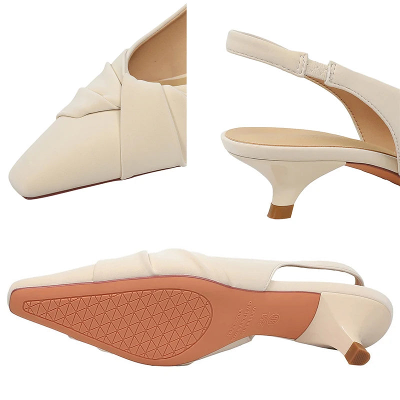 BIGTREE Shoes 3 cm Low Heeled Women's Shoes Bowknot Pleated Women Pumps Hollow Out Hook Strap Ladies' Low Heeled Sandals Summer