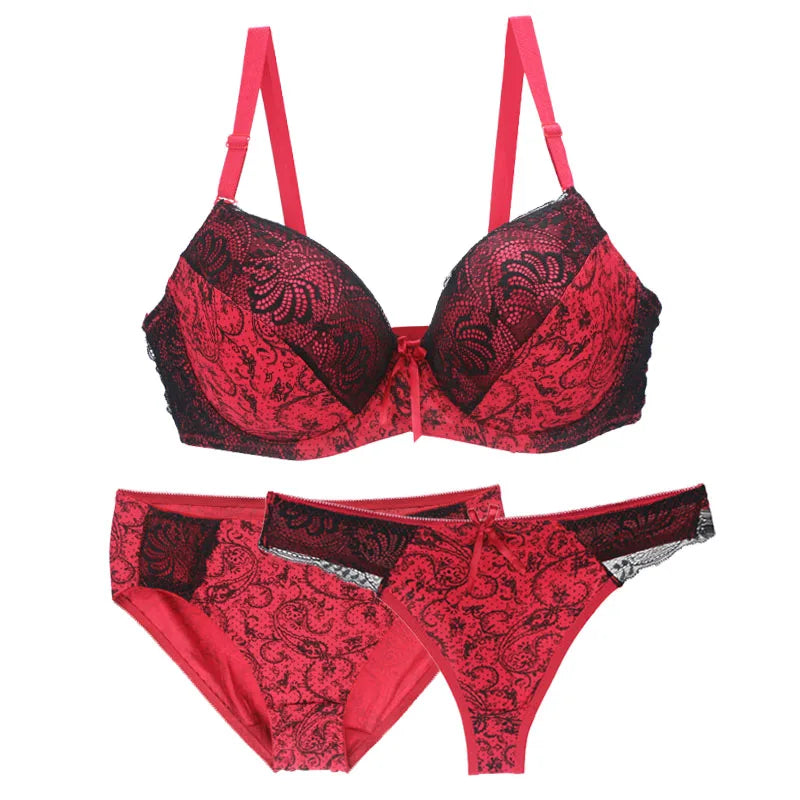Nouvell Seamless Push Up Bra Sets For Women 3 Piece Underwear BCDEF Cup Beige Black Blue Purple Red White Plus Size Lingerie