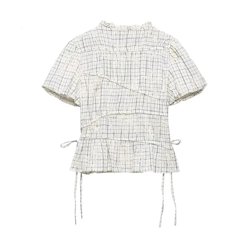 TFAFXY 2026 Summer Bow Plaid Embroidered Blouse Women Sets A-line Midi Long Skirt Suits Y2K