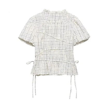 TFAFXY 2026 Summer Bow Plaid Embroidered Blouse Women Sets A-line Midi Long Skirt Suits Y2K