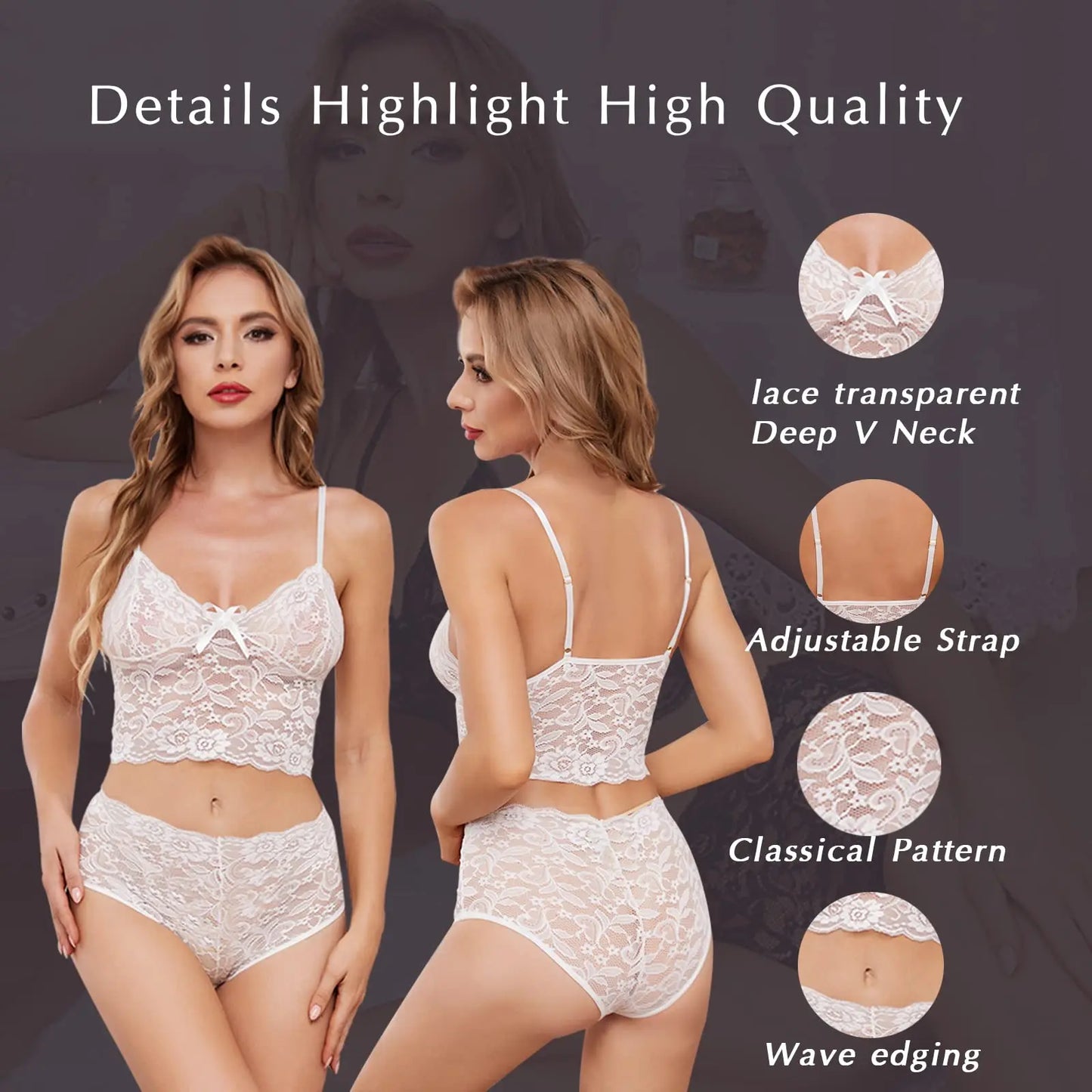 FKYBDSM Lingerie Set For Women Lace Bralettes and Panty Sets Cute Bra Crop Tops Strappy Babydoll Lingerie