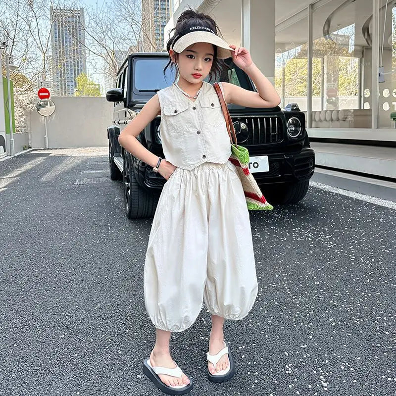 Girls Clothes 12 To 14 Years Old Junior Top and Bottom Set Outfit Sets Kids Girl Korean Children's 2025 Girls' Outfits Summer 4