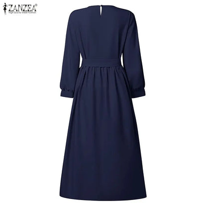 2026 ZANZEA Fashion Muslim Abaya Dress Dubai Robe Women Long Lantern Sleeve Pleated Sundress Elegant Solid A Line Party Dresses
