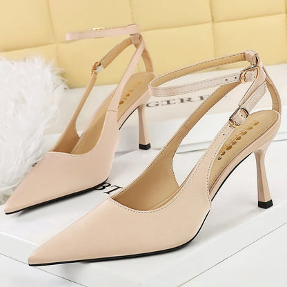 BIGTREE Shoes Leopard Print Women Pumps Sexy High Heels Pointed High-Heeled Sandals Women Summer Shoes Satin Stiletto Heels 8 cm