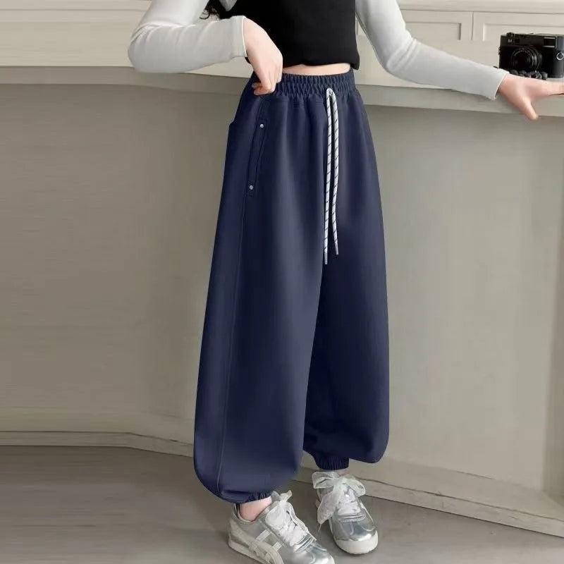 Girls' Harem Joggers Spring Autumn Loose Fit All Match Casual Sporty Pants with Ankle Cuff Breathable Fabric Adjustable Cuffs
