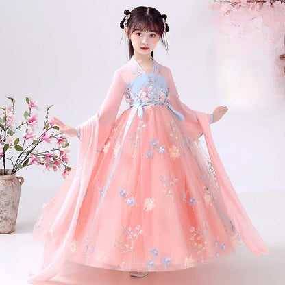 Summer Party Costume Girl Dresses Vintage Kids Clothes Vestido Casual Baby Chinese Hanfu Cosplay Children Princess Girls Dress