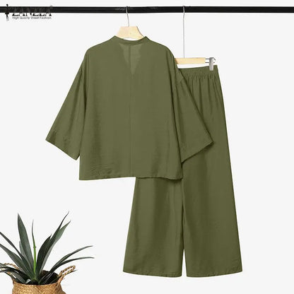 ZANZEA Women Casual Loose Pant Sets V-Neck Long Sleeve Blouse & Wide Leg Pant 2 Piece Matching Sets Autumn Daily Wear Co-ords