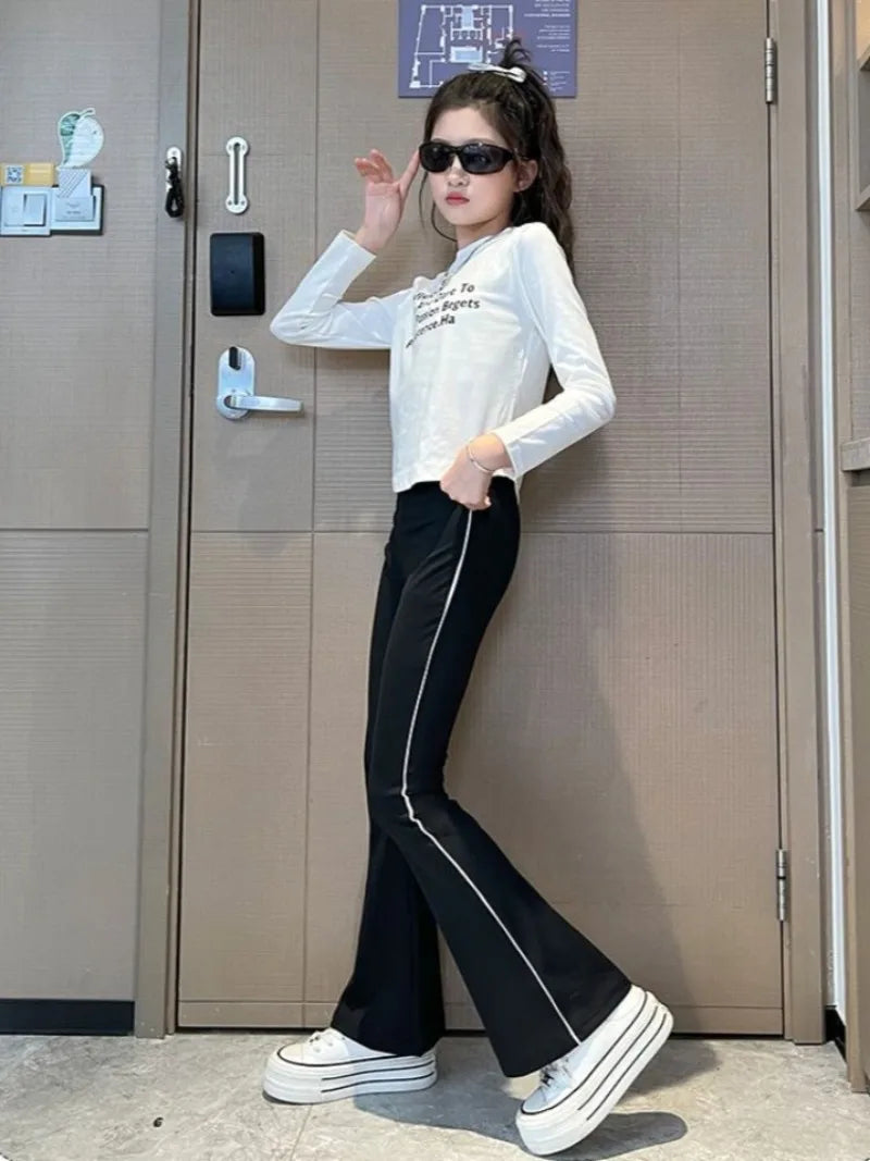 Girls' Bell Bottom Pants 2026 Spring Summer Lightweight Kids' Casual Sporty Pants 5-12 Years
