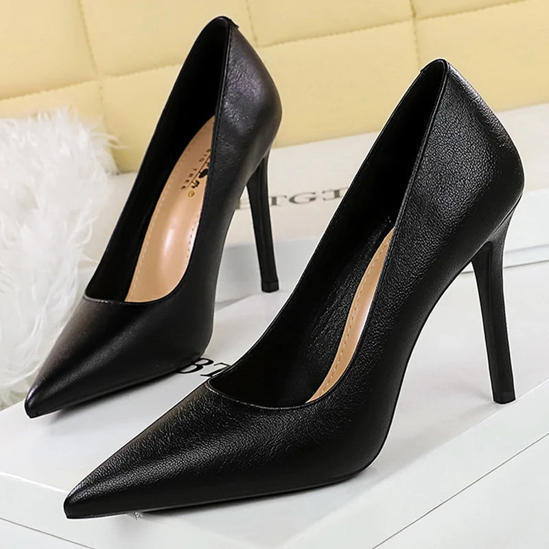 BIGTREE Shoes Women Pumps Occupation OL Office Shoes Sexy High Heels Stiletto 10 Cm Pointed Tip Women Heels Fashion Party Shoes