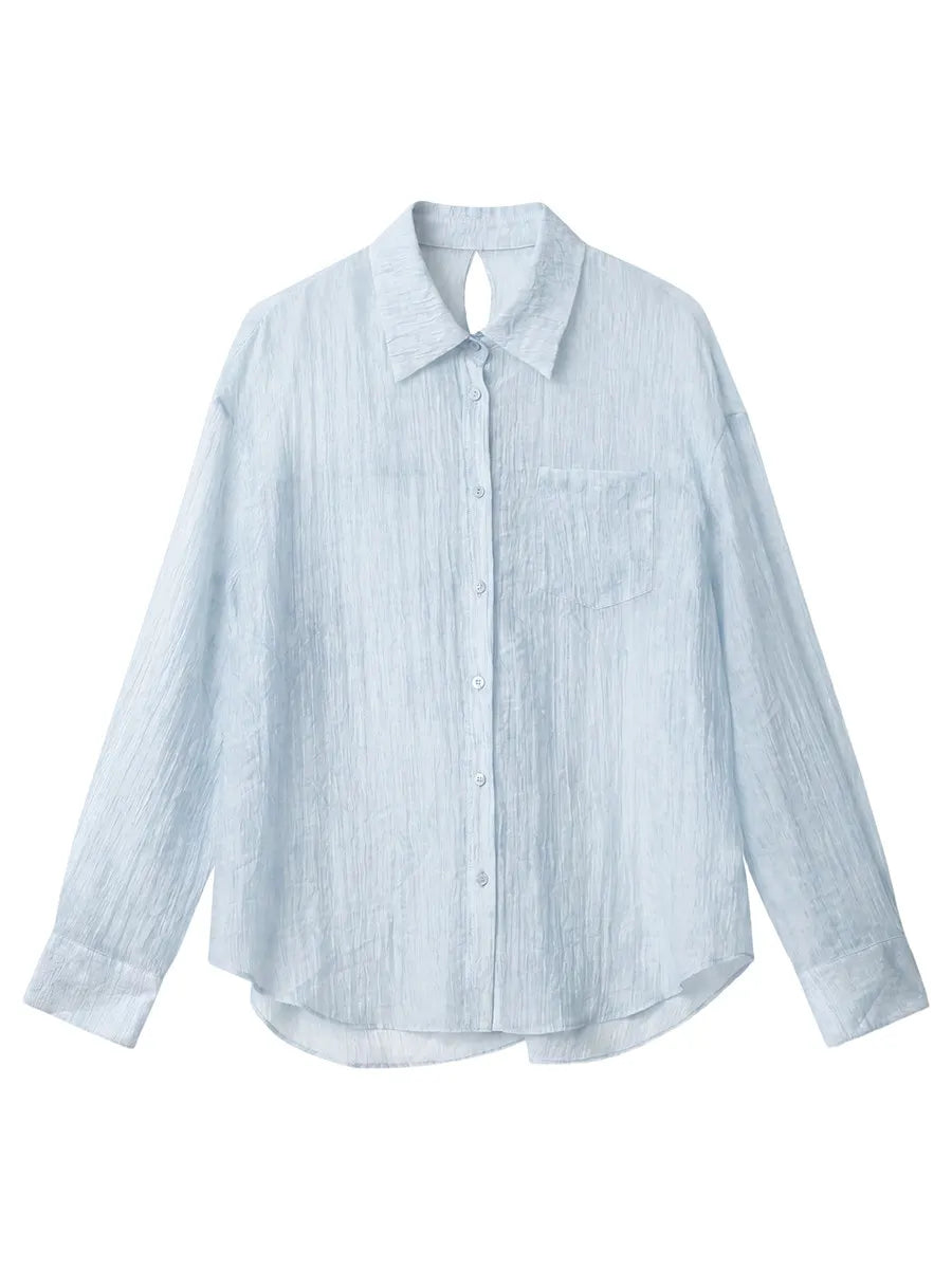 CHIC VEN New Women Summer Shirt Solid Loose Casual Single Breasted Back Slit Long Sleeved Blouses Oversized T-shirt 2026