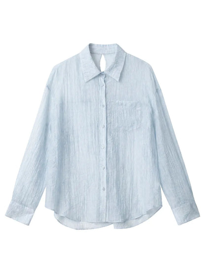 CHIC VEN New Women Summer Shirt Solid Loose Casual Single Breasted Back Slit Long Sleeved Blouses Oversized T-shirt 2026