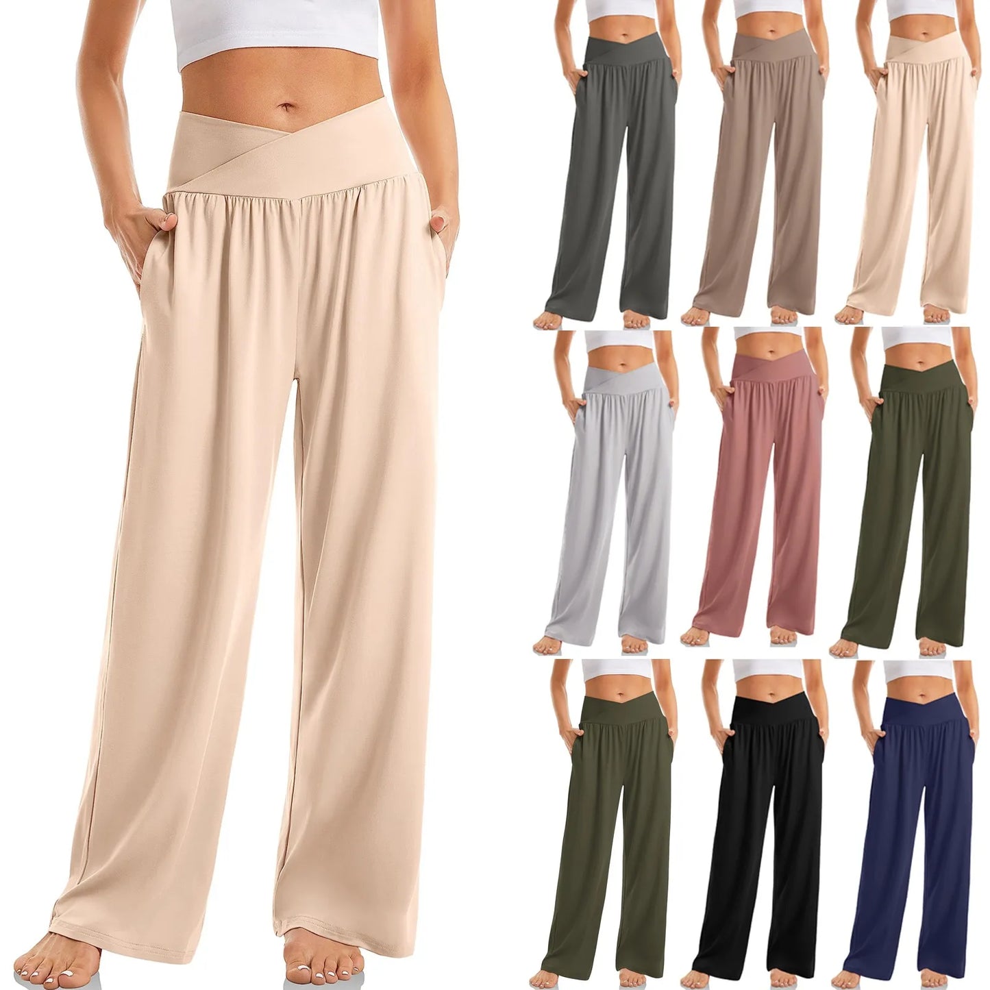 Women Cotton Linen Pants Summer Autumn Fashion Elastic Waist Loose Straight Pants Female Casual SolidColor Ankle-length Trousers