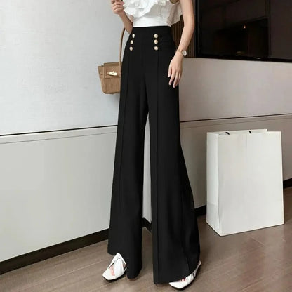 Fluid Work Cooling Buttons Pants for Women Autumn Casual Classic Aesthetic Trends 2025 Original Outfits 90s G Xxl Woman Trousers