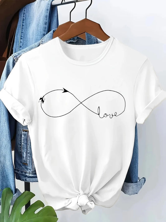 Woman Tops Funny Fashion T-shirt Love Heart & Letter Print Short Sleeve T Shirt Clothing Top Tee Summer Ladies Girls Shirt