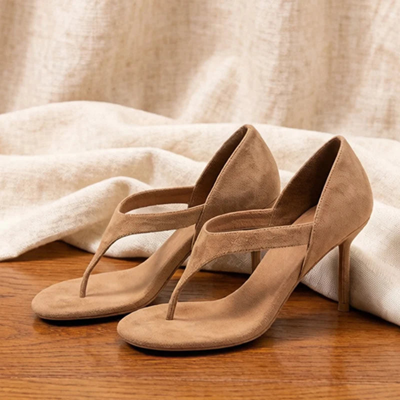 Novelty Design Faux Suede Clip Open Toe Cut-Out Heeled Sandals Women High Quality Stiletto Heels Flip Flops Cover Heel Sandalias