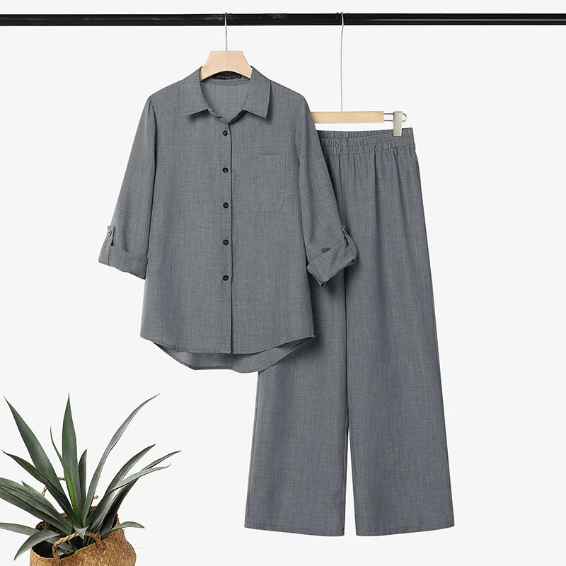 2026 Autumn Office Outfits ZANZEA Women Lapel Neck Long Sleeve Tops Pant Sets Casual Solid Color OL Work Tracksuit 2 Pieces Sets