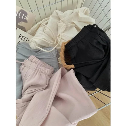 Pop Slimming Effect Korean Style Cotton Linen Casual Pants Women Summer Lazy Versatile Elastic Waist Thin Hanging Straight Leg L