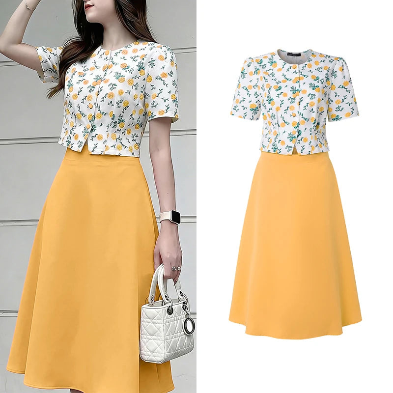 ZANZEA Elegant Fashion Women's Skirt Suits Floral Crop Tops & A-line Midi Skirts 2 Pieces Sets Summer Female Date Night Outfits
