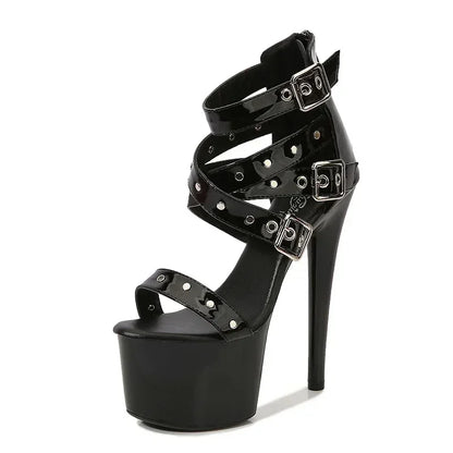 Summer Nightclub Pole Dancing Shoes Platform Shoes 16.5CM Party Rivet Ankle Strap Sandal Women Model Extreme High Heels Sandals