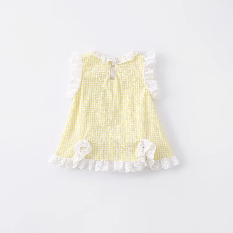 2026 Summer Baby Romper Cute Duck Floral Embroidery Ruffle Trim Bodysuit for Girls Plaid Sleeveless Infant Clothes