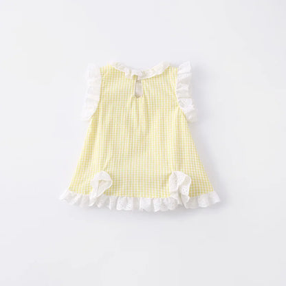 2026 Summer Baby Romper Cute Duck Floral Embroidery Ruffle Trim Bodysuit for Girls Plaid Sleeveless Infant Clothes
