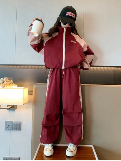 Coat Pants Sweatshirt Set Korean Kids Clothes Girls Children's Clothing Two Piece Style Autumn Winter Suit for Girl 2025 Fashion