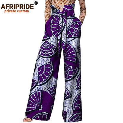 2026African Pants for Women Plus Size Wear Trousers Customzied High Waist Full Length Back Zipper Pants with Sashes A1821002